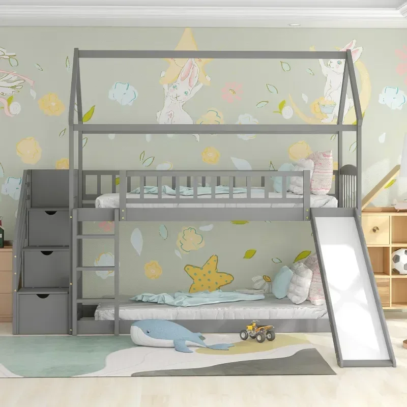 Solid wood children's double b - огляд і ціна Bunk Bed With Stairs And Slide