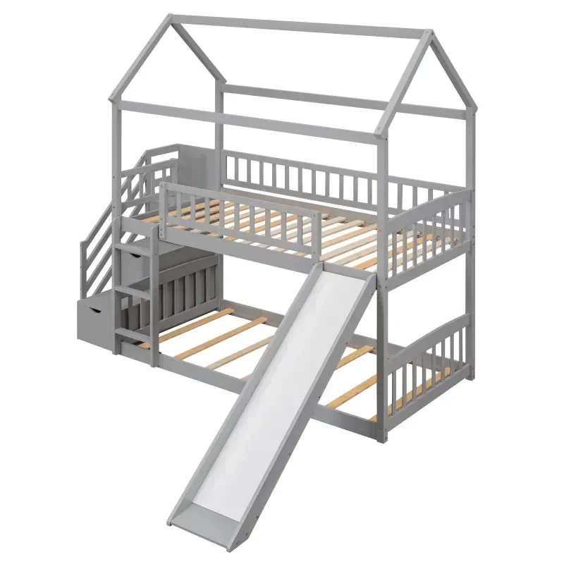 Solid wood children's double b - огляд і ціна Bunk Bed With Stairs And Slide