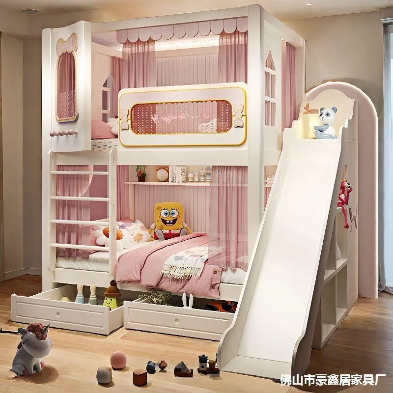 Solid  High and Low Two Layer  - огляд і ціна Bunk Bed With Stairs And Slide