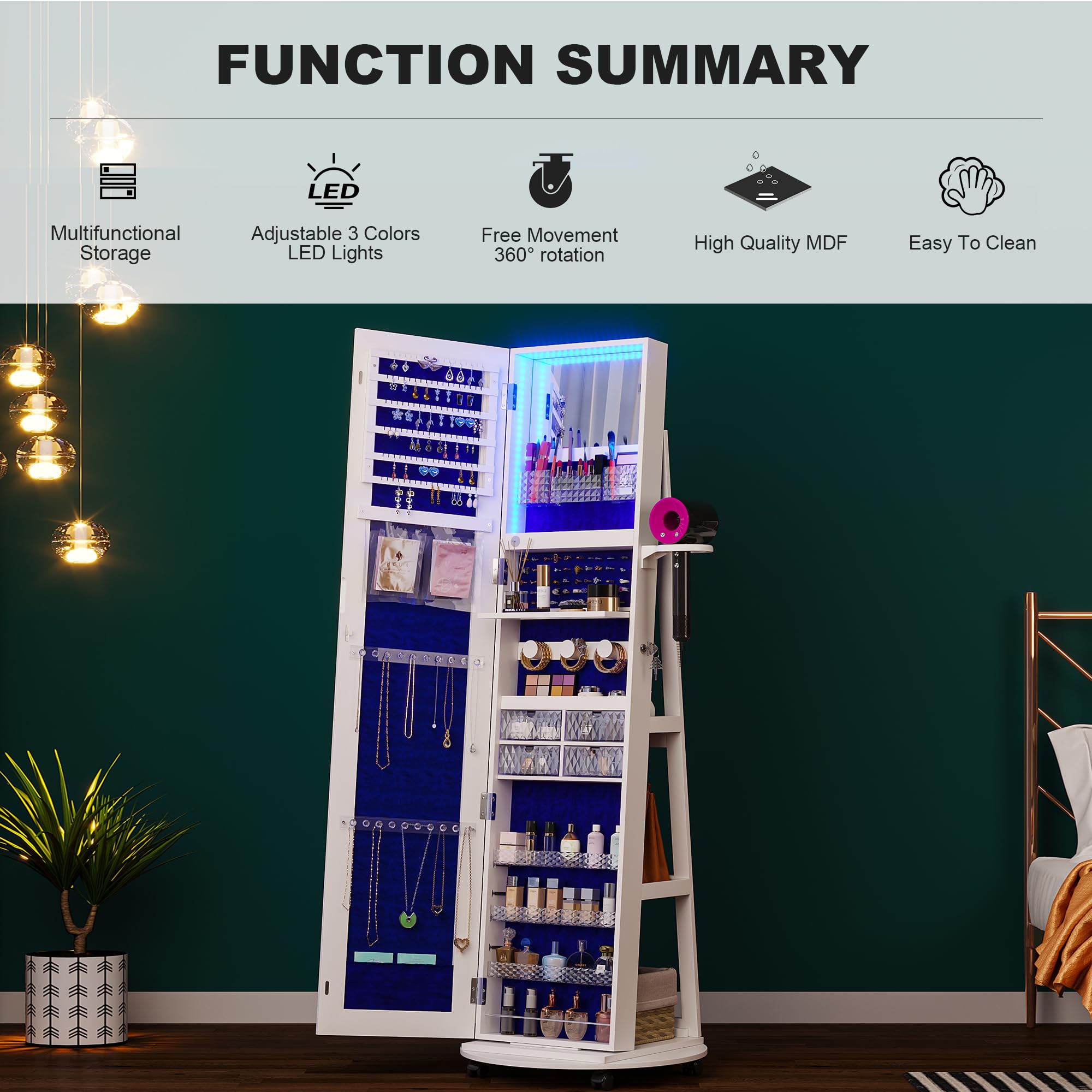360° Swivel Jewelry Armoire wi - огляд і ціна Full Length Mirror Jewelry Armoire