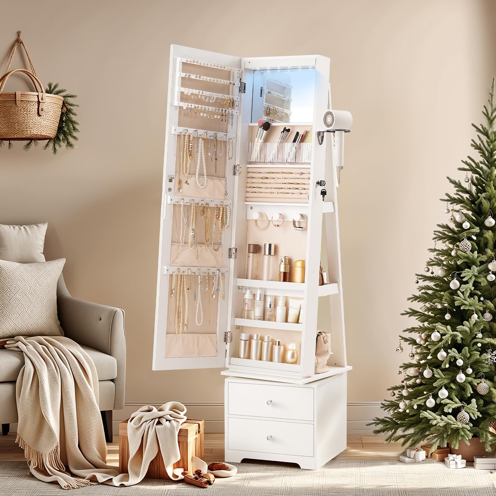 360° Swivel Jewelry Cabinet wi - огляд і ціна Full Length Mirror Jewelry Armoire