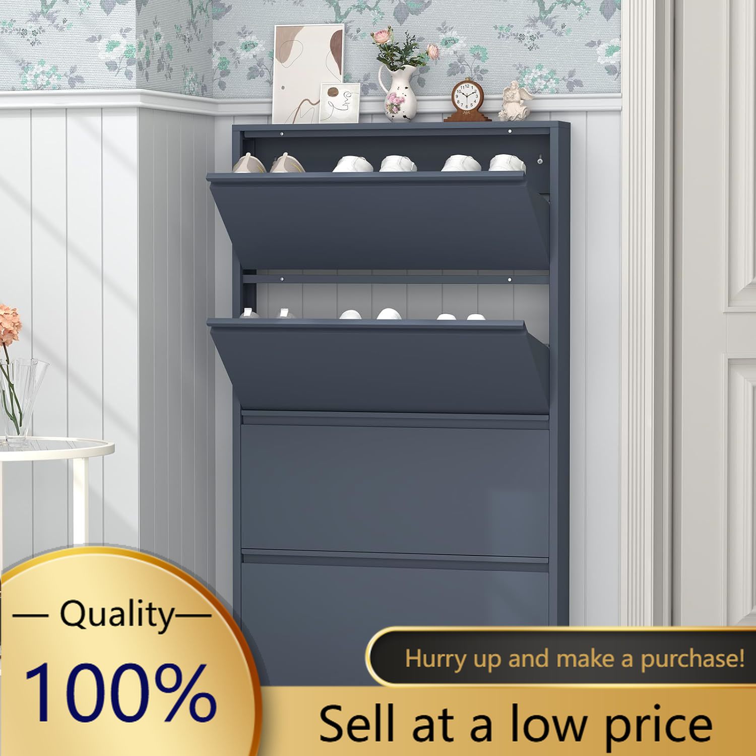 Shoe Cabinet with 4 Flip Drawe - огляд і ціна Shoe Rack Cabinet Narrow Entryway