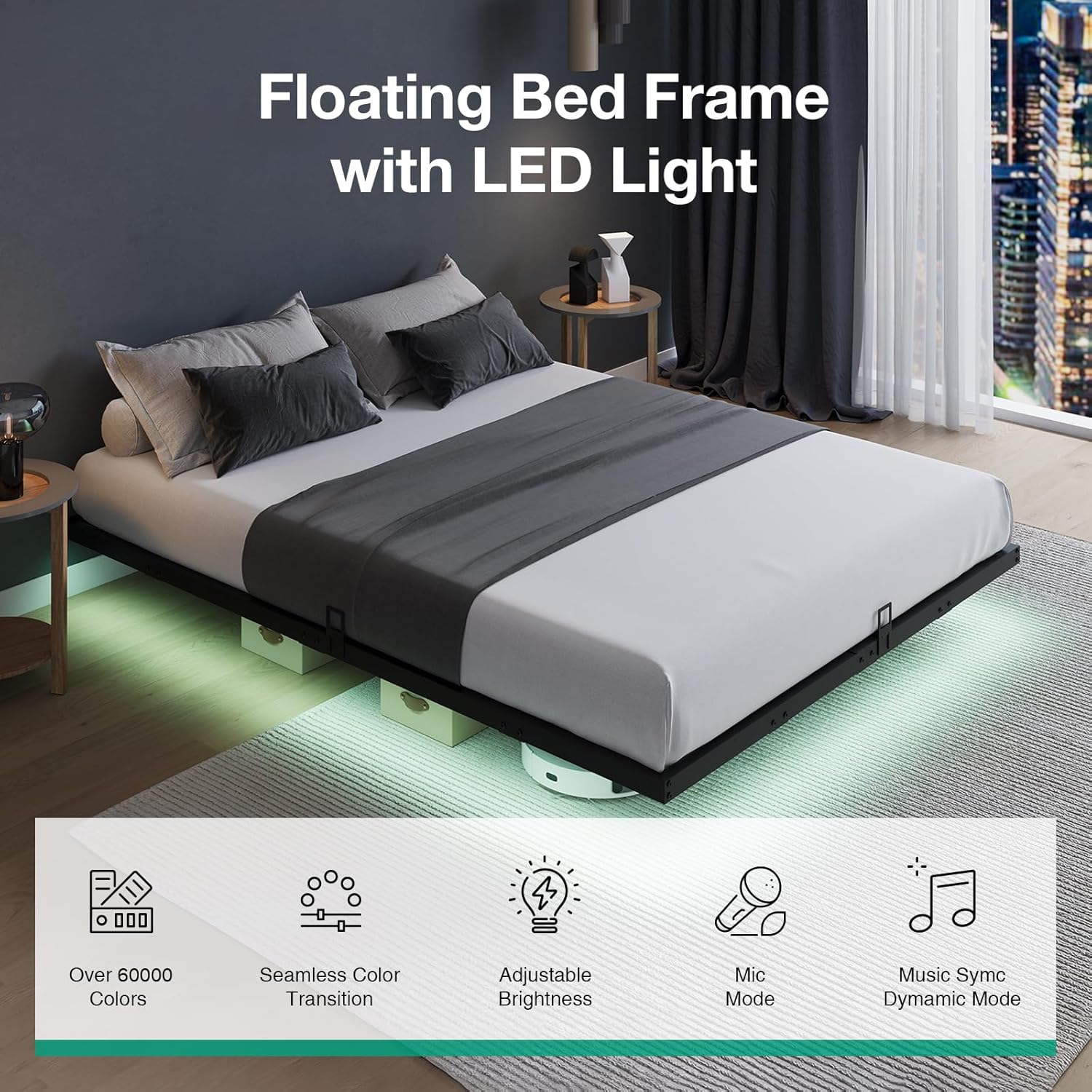 Floating Platform Bed Frame wi - огляд і ціна Memory Foam Mattress In A Box Queen